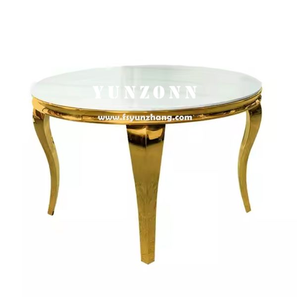 Louis Modern Round Marble Dining Table with Polished Gold Stainless Steel Serpentine Legs for Hotels or Living Rooms