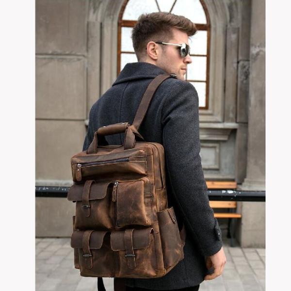 Перемещения Cowhide первого слоя людей рюкзак ретро