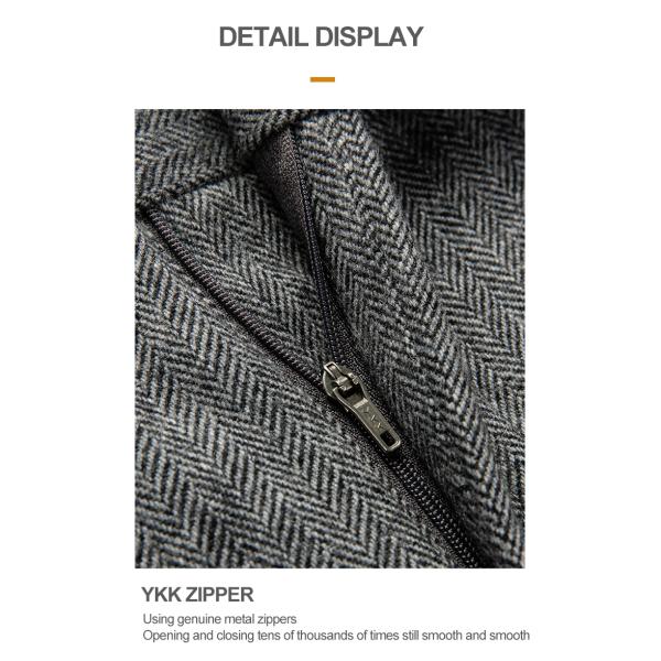 Logotipo personalizable Pantalones de lana de herringbone de tweed gris para hombres para uso comercial y informal