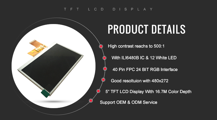 5inch ILI6480B Color WQVGA TFT Display LCD Module 480x272