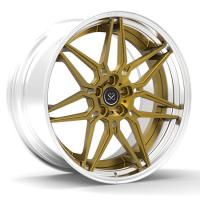 Gold Brush Spokes 2 Piece Forged Wheels 20inch Rotational Polish Stepped Lips Rims