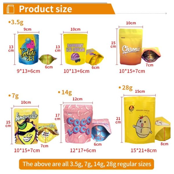 Zhihe Custom Printed Soft Touch Plastic Packaging 3.5g Jelly Cookie Moisture Proof Resealable Mylar Bags Clear One Side 7.5 X 12