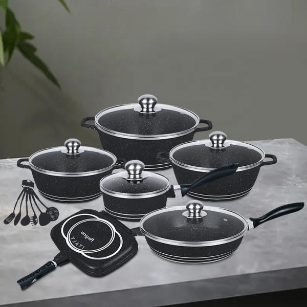 Wholesale Top Seller Multifunction 23pcs Red Cooking Pot Set Non Stick Ollas Non-Stick Aluminum Cookware Sets