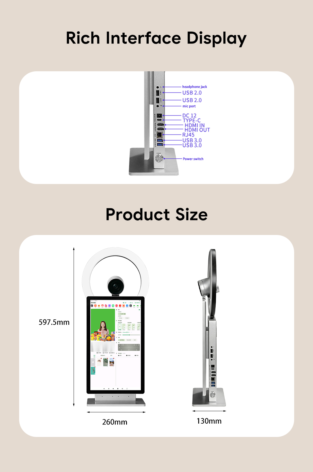 Professional 15.6 Inch 2K Touch Screen Desktop for Tiktok & Facebook Live Streaming All-in-One Live Broadcast Service Equipment