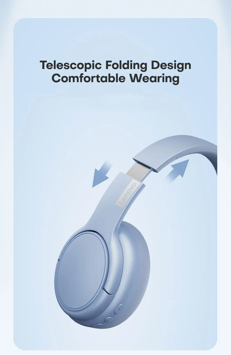 Lenovo TH20 Foldable Stereo Headphones 40mm Diameter Lightweight