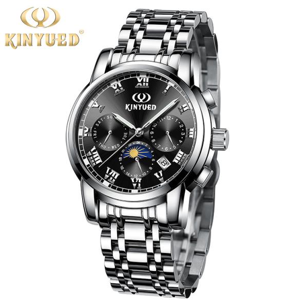 KINYUED J015-2 Luminous OEM Custom Watches Waterproof Stainless Steel Strap Automatic Mechanical Men's Watch