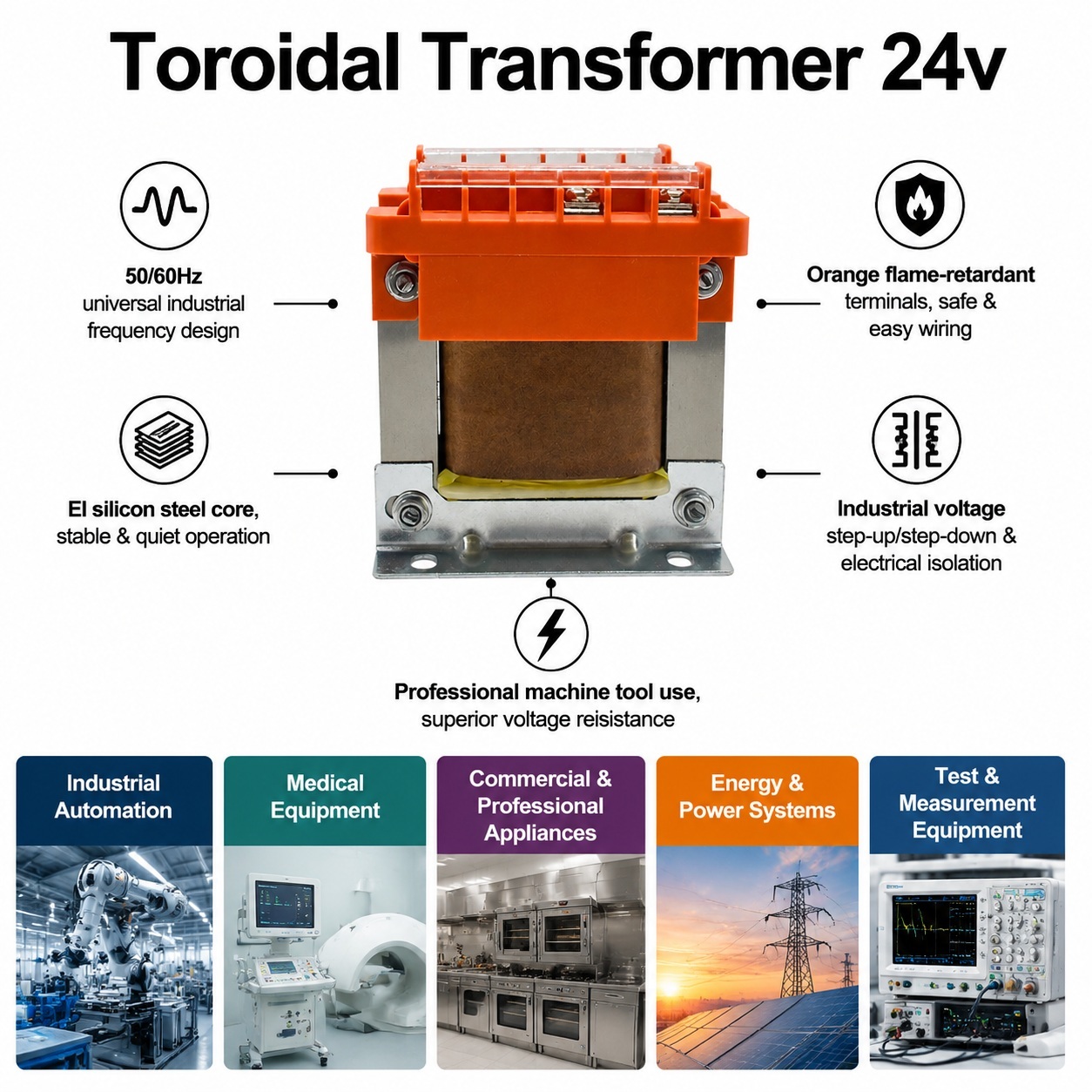 220V 380V To 24V 110V 12V Step Down Control Transformer EI76 For Machine Tool