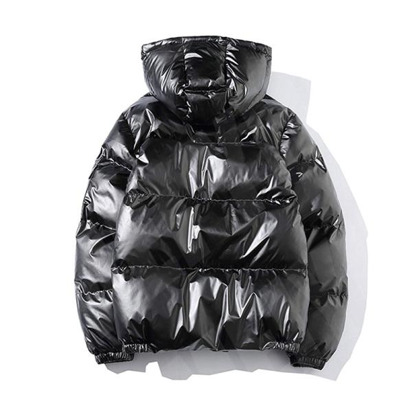 Metallic Hooded Bubble Jacket Full Zip Down Streetwear Puffer Jacket Anti Shrink