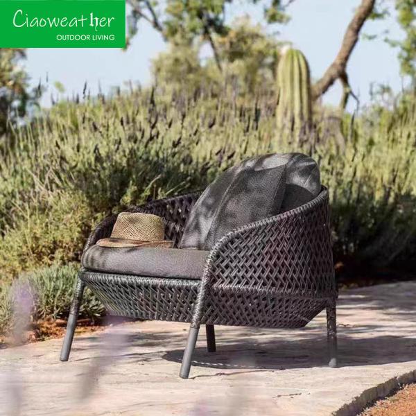 Rattan Fashion Rope Outdoor Furniture Chair Sofa with Customized Color and Cushion OutdoorFoam water-resistant Fabric