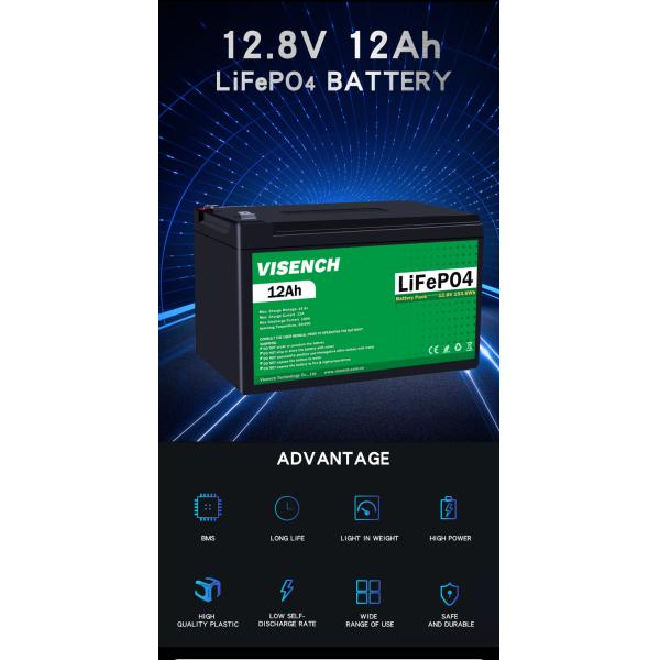 Visench OEM Prismatic 12V 12.8V Volt 12Ah Deep Cycle Storage Energy System Lifepo4 Lithium Ion Battery