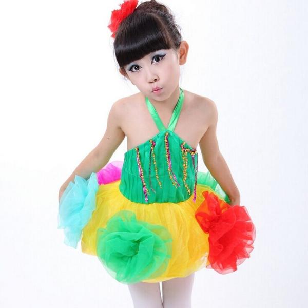 Children's dance suit girls rainbow sequins veil skirt dancing costumes children dress