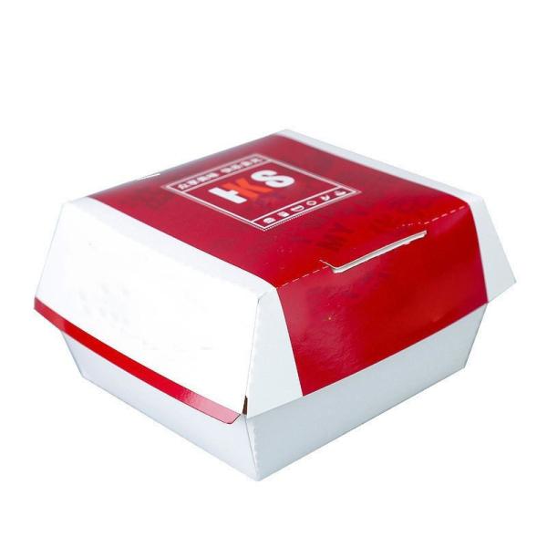 Boîte à hamburgers jetable à la mode pliable en carton blanc avec logo imprimé en couleur personnalisé et matériaux recyclés