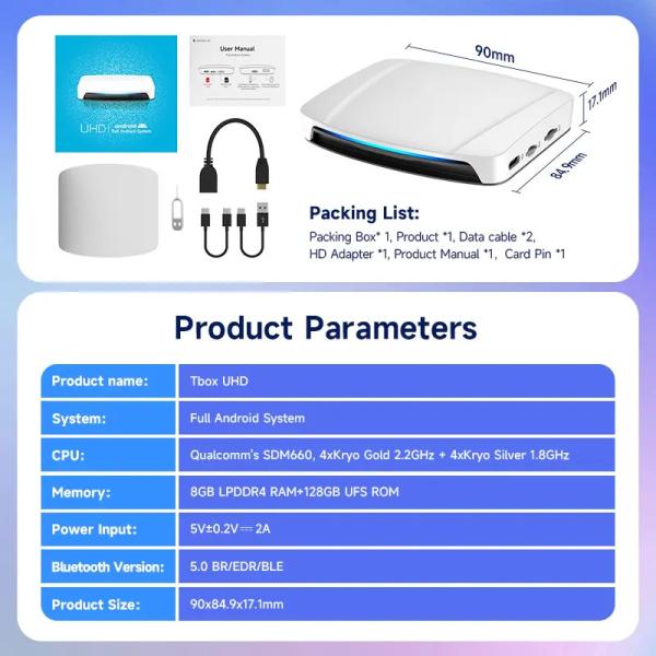 Carlinkit Tbox UHD TV Box Android 13 Wireless Adapter CarPlay AI Box SM6225 8Gb Adapter 4K HD Video Output