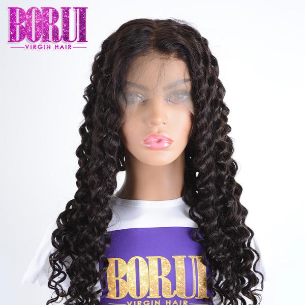Deep Wave Human Hair Lace Front Wigs Cuticle Aligned Natural Black Swiss Lace