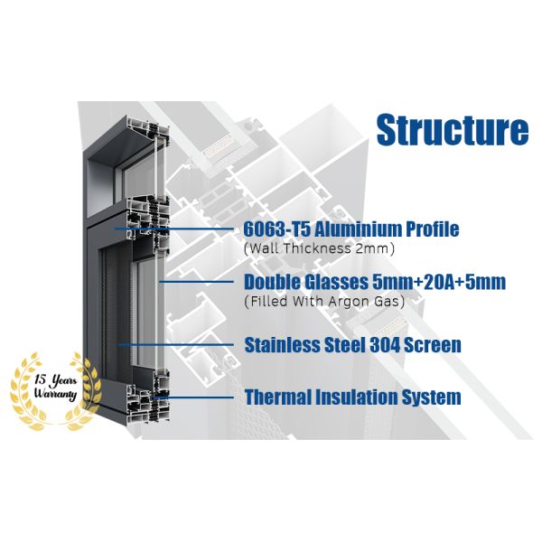 Modern Style Thermal Insulation System Aluminium Screen Casement Window