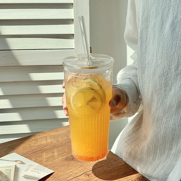 Classic 20oz Large Capacity Clear Glass Tumbler With Lids And Straws New Glass Drinkware Coffee Glass Cup