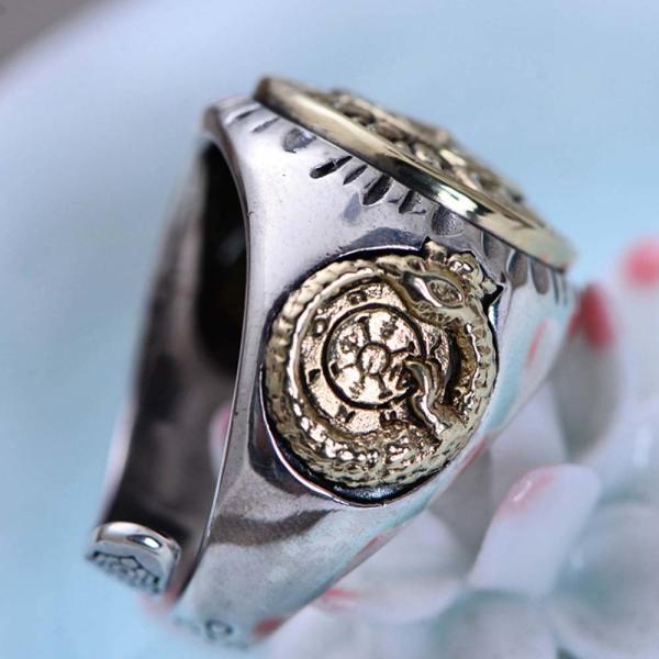 Antiquated Sterling Silver Brass 2 Tone Sunflowers Design Men Ring (058842)