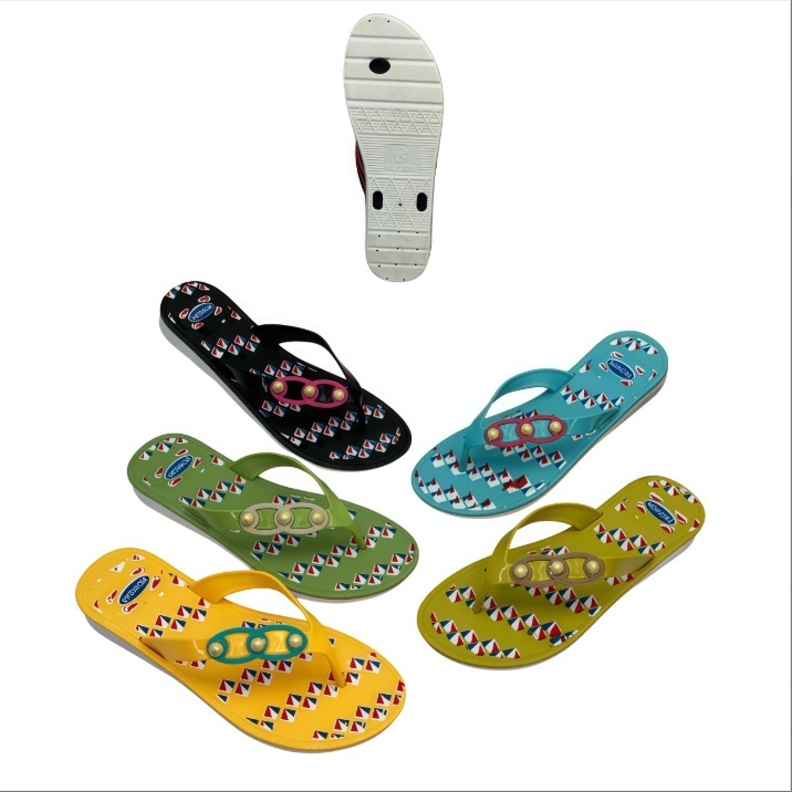 PVC Women Geometric Print Flip Flops With Circle Decoration