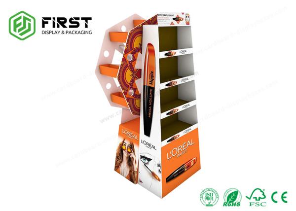 OEM/ODM Makeup Cosmetic Cardboard Floor Display , Glossy Laminated Cardboard Shelf Display