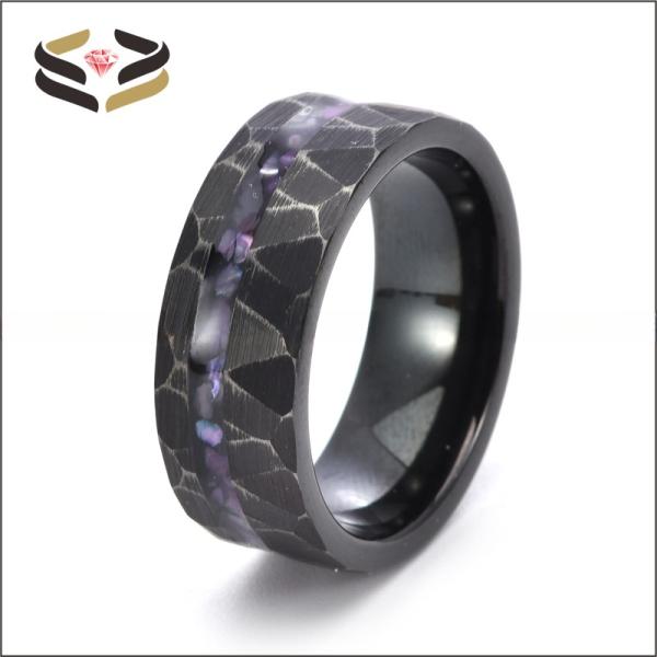 Black Tungsten Carbide Ring With Offset Groove Whiskey Barrel Wood Stone Deer Antler Inlay