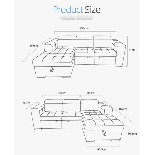 Ingleside 2 modern comfort L shaped sleeper sofa Manufacturer OEM/ODM multifunction corner sofa bed for living room
