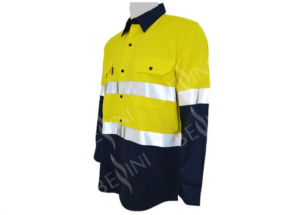 100% Cotton Two Tone Safety Work Clothes With 5CM Reflective Tape Chest Pockets