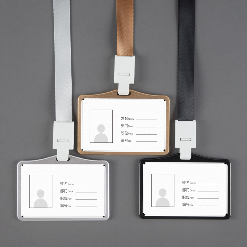 Letter Logo Durable Aluminum Alloy Metal Id Card Holder Badge Clear Transparent Both Sides One Clip Lanyard Promotion Gift