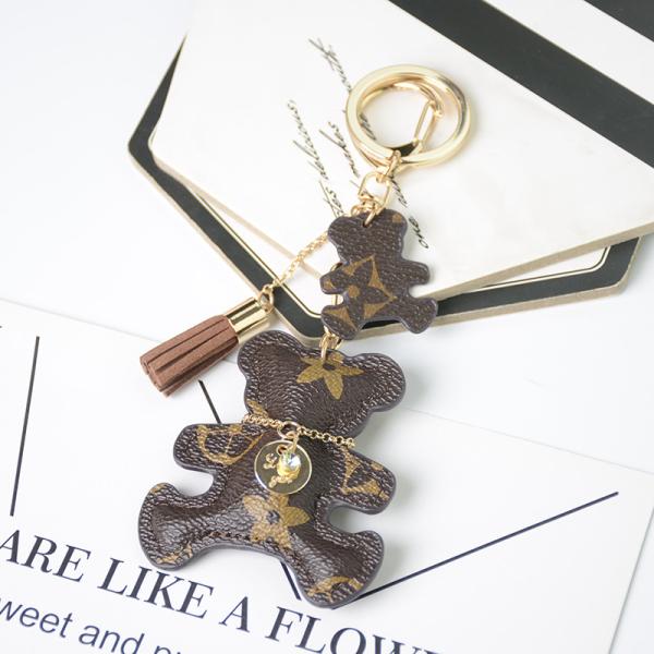 OEM Leather Teddy Bear Keychain , 65mm Cute Keychains For Women