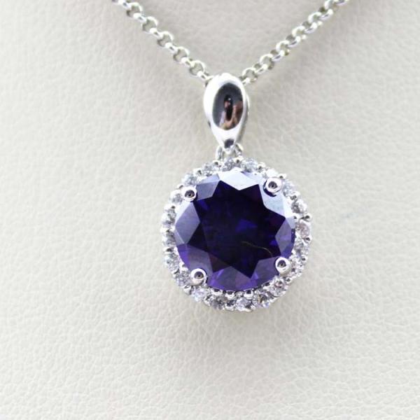Fine Silver Jewelry Round Amethyst  Cubic Zircon Pendant Necklace (PSJ0413)