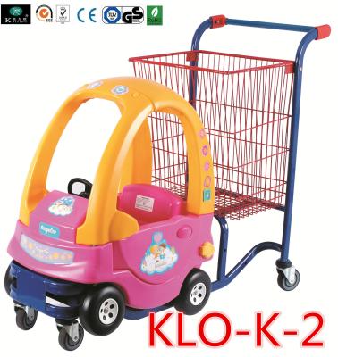 Red Powder Coated Pushing Kids Shopping Carts With Toy Car / Shopping Trolley For Kids