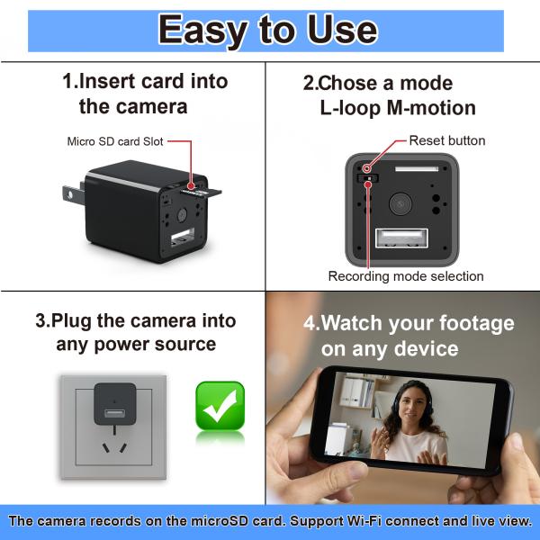 1080P HD Mini USB Wall Charger Hidden Spy Camera With Night Vision