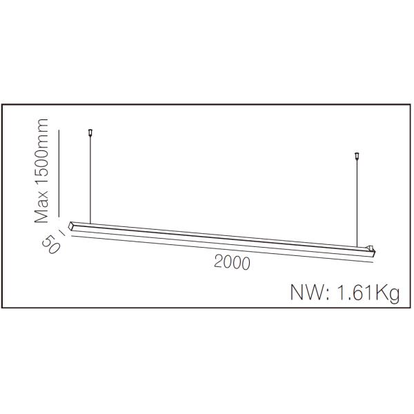 32W Led Liner Pendant Lighting 3000K 2000mm for Warehouse Supermarket Office