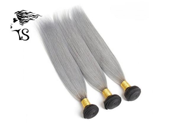 Straight Gray Ombre Human Hair Extensions Bundles , 8A Brazilian Human Hair Weave