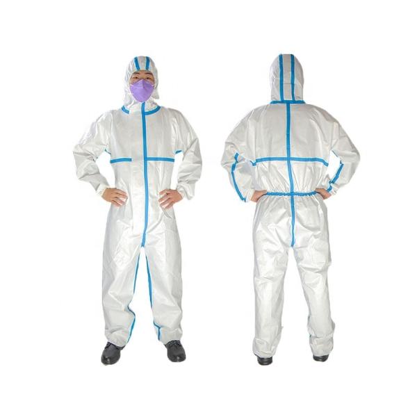 White Blue Disposable Protective Coverall Elastic Cuff Dustproof With Breathable Material