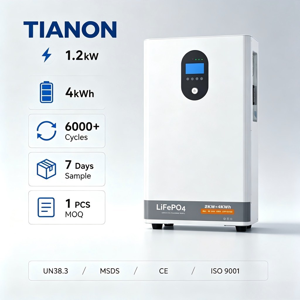 1.2kW 4kWh All-in-One Solar Energy Storage System LiFePO4 Battery Pure Sine Wave Off-Grid Home Solar Kit Tianon