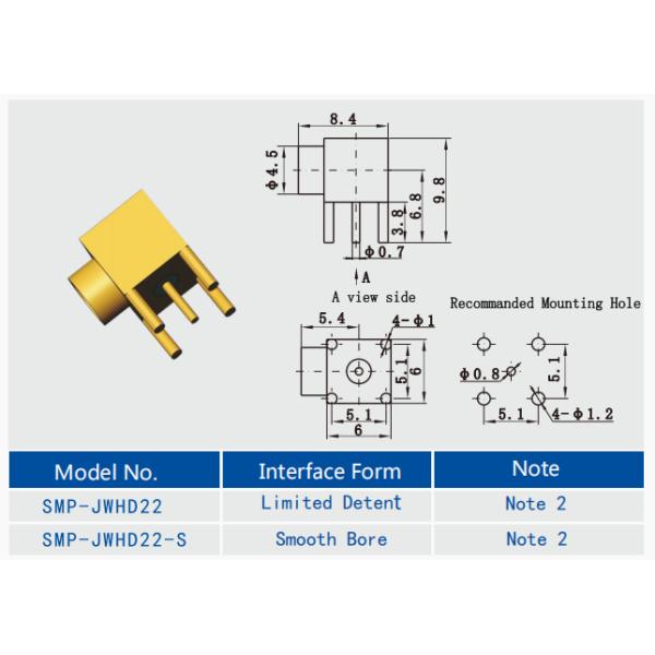SMP Male Right Angle RA Limited Detent Connector Solder Attachment Through Hole PCB