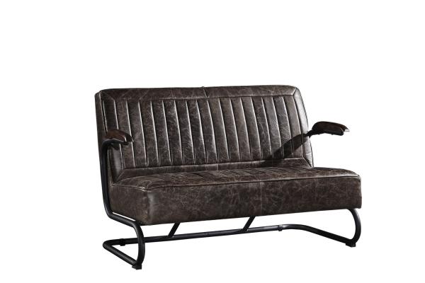 Office Furniture Grey Leather Two Seater Sofa , 2 Seater Leather Settee With Iron Frame