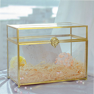 Glass Wedding Card Box With Slot, Clear Card Box Gold Brass Gift Card Storage Box Perfect For Wedding Receptions