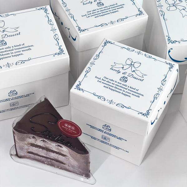 White Recyclable Cake Box with Blue Bow for Bakery Display