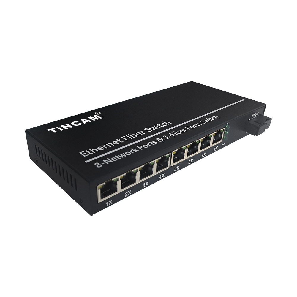 TiNCAM Factory Fast Ethernet PoE Switches with 8 10/100Mbps Adaptive RJ45 Ports and 1 155Mbps SC Fiber Port  Fiber Media Converter IEEE 802.3af/at 20km SM 1310nm SC 65W TBC-PSF4318E-S20A
