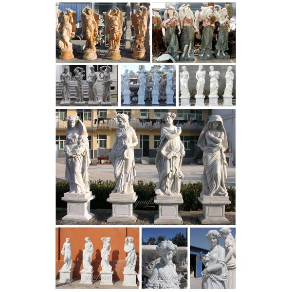 Garden Hand Carved Multicolour Life Size Natural Marble Four Season Greek Goddess Statue