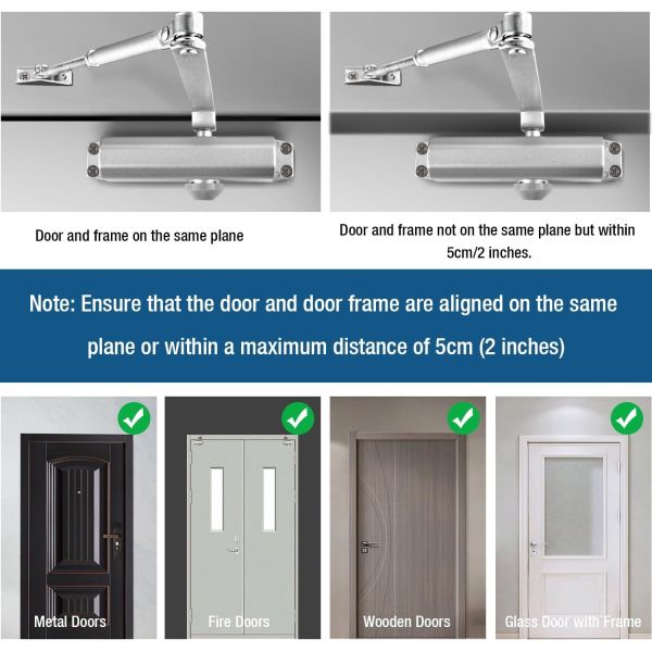 Commercial Door Closer Heavy Duty Automatic Door Closer Spring Hydraulic Silver Aluminium