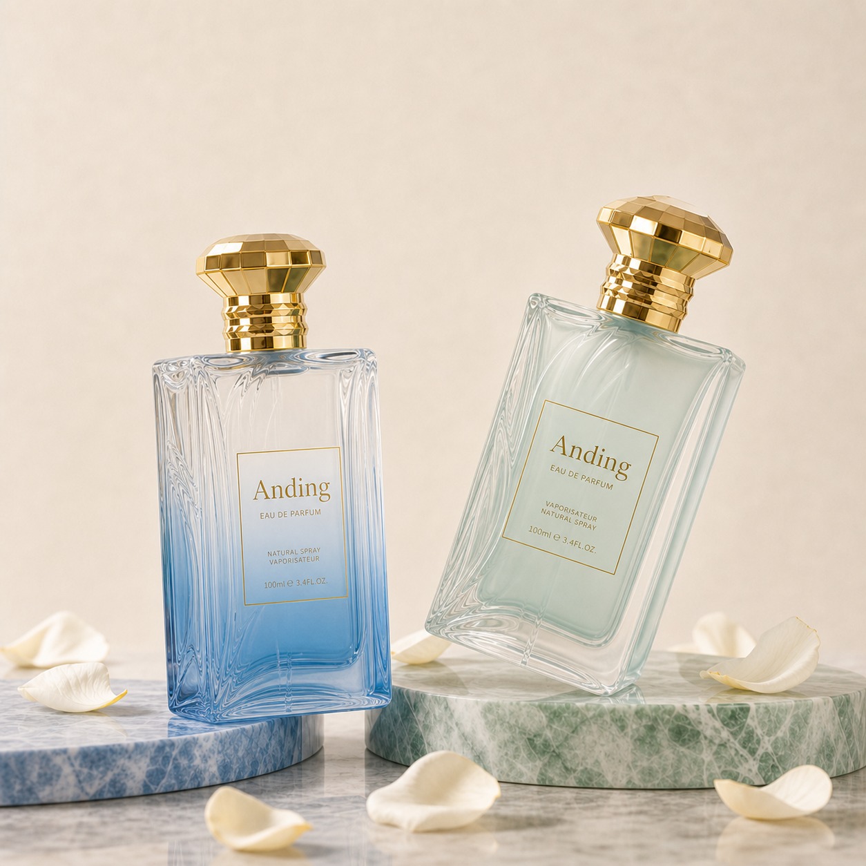 100ml Glass Perfume Bottles Faceted Rectangle Empty Metal Cap Spray Crimp Neck