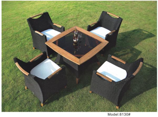 5-piece poly rattan wicker teak handrail hotel dining set outdoor furniture -8130