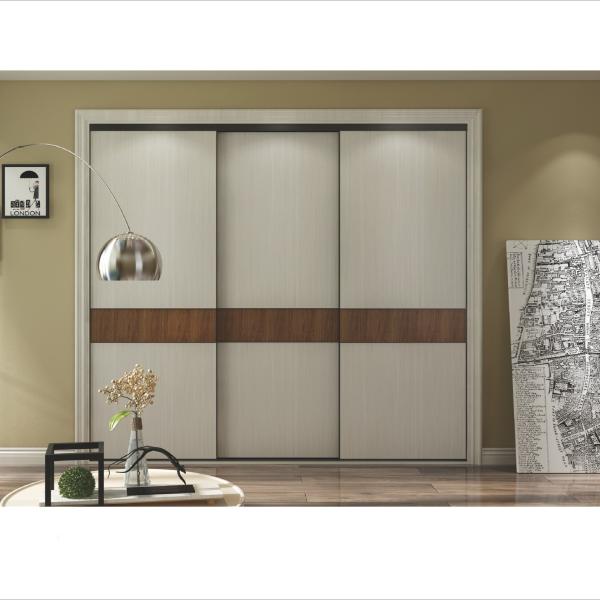 White Beige Melamine Sliding Door Wardrobe Closet Organizer Living Room Cabinet