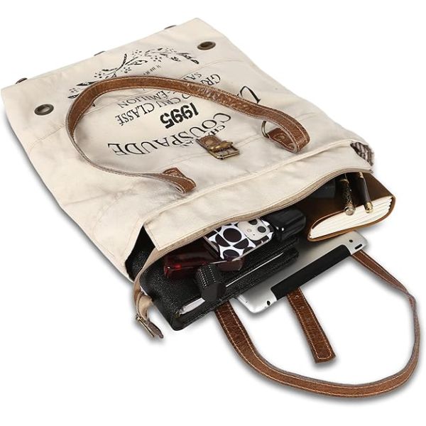 Upcycled Large Canvas shoulder Bag for women canvas tote boho handbag