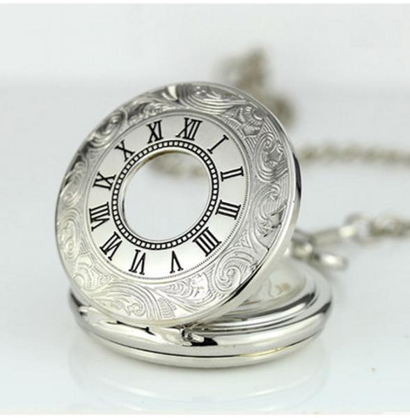 Alloy Skeleton Movement Silver Pocket Watches For Mens , Man's Pocket Watch
