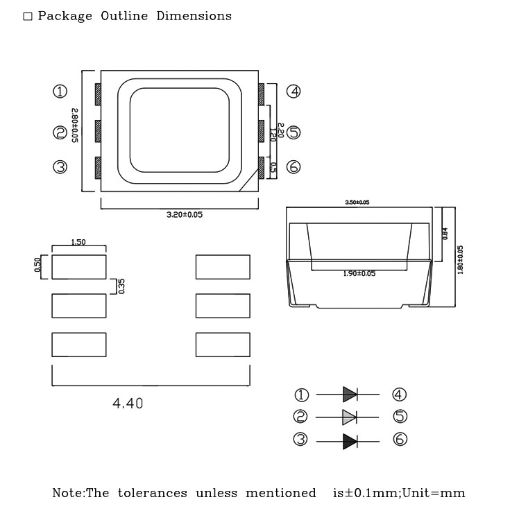 PLCC6 3528 Чип RGB LED, Индикатор номерного знака многоцветный SMD LED