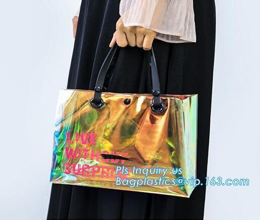 custom pvc handle bag,pvc gift bag, packaging packing handle bag with button close, vinyl clear pvc tote bags, Reusable