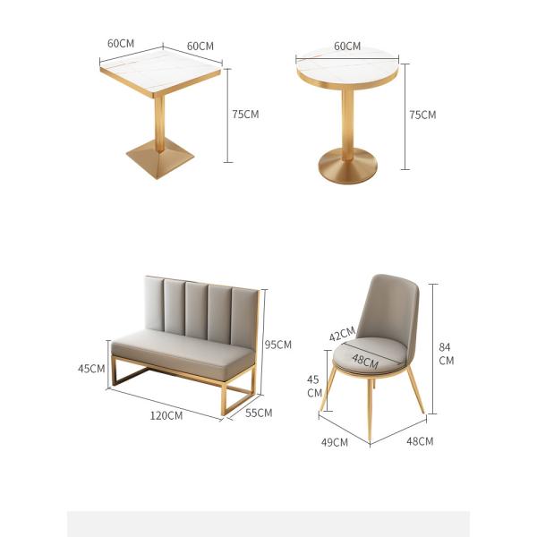 Iron Restaurant Dining Table And Chairs 120cm 4 Person Seats Elegant